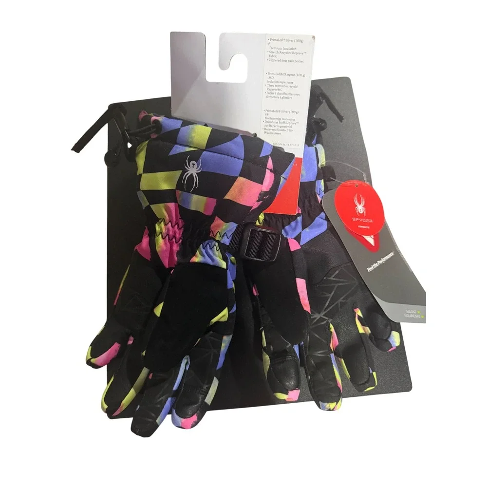 Spyder Girls Synthesis Glove Small Multi‎ Geometric Primaloft Insulated Ski Snow